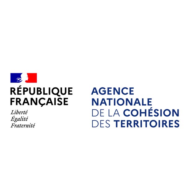 Logo de l'Agence Nationale de la Cohésion des Territoires, avec le drapeau officiel du gouvernement français et la devise