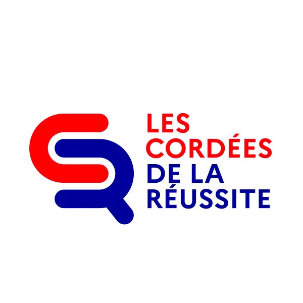 Logo des Cordées de la Réussite, avec un "C" rouge et un "R" bleu, avec l'inscription "Les cordées" en rouge et l'inscription "de la réussite" en bleu