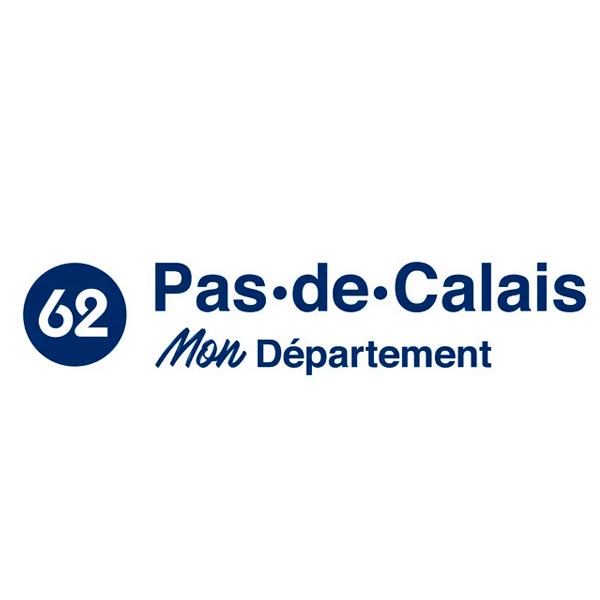 Logo du Département du Pas-de-Calais, représentant un rond bleu avec l'inscription "62" en blanc et l'inscription "Pas-de-Calais Mon département" en bleu